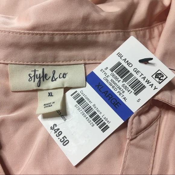 Style & Co Sleeveless Button Down Shirt Peach Pockets Plus Size XL Extra Large - Picture 3 of 12